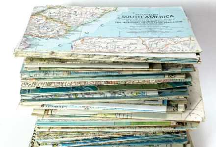 stack of vintage maps