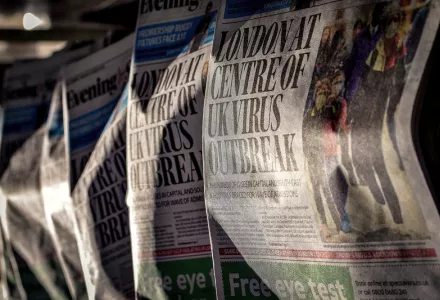 Newspapers showing Coronavirus headlines