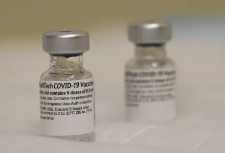 Vials of the COVID-19 vaccine are seen at Walter Reed National Military Medical Center