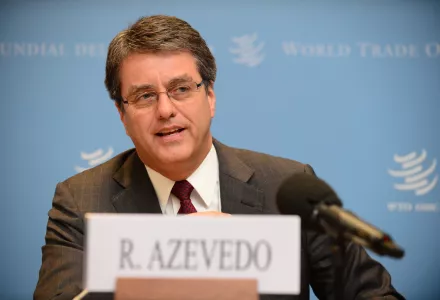 Roberto Carvalho de Azevêdo speaks during the World Trade Organization's 2013 Director-General Selection Process, after which he served as Director-General until August 31, 2020. His successor has not yet been chosen. 