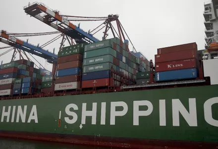 Containers are pictured on board of the 'Star' vessel of the China Shipping Container Lines shipping company at the harbour in Hamburg, Germany, Wednesday, Oct. 29, 2014.