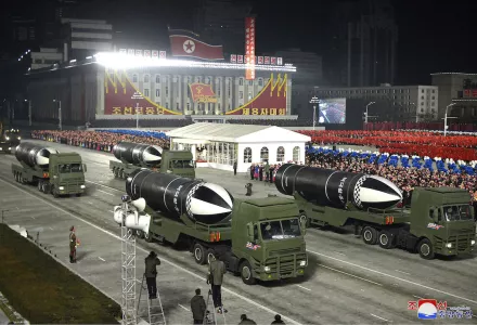 North Korean missiles showcased during a military parade in January 2021.
