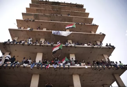 People chant slogans during a protest in Khartoum, Sudan, Saturday, Oct. 30, 2021. 