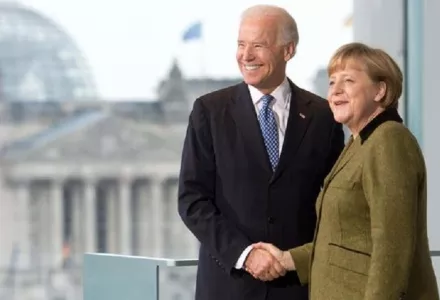 Then Vice-President Biden and Chancellor Merkel in Berlin in 2013