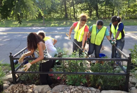 Common Ground Students Planting Bioswales on West Park