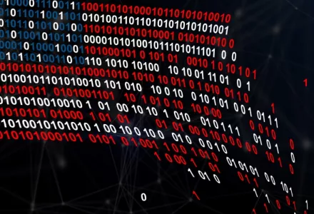 A U.S. flag depicted in ones and zeroes.