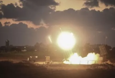 Israeli Iron Dome air-defense system fires to intercept a rocket over the city of Ashdod during Operation Protective Edge.