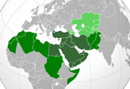 The dark green represents the traditional definition of the Middle East, while the medium green represents the Greater Middle East; the light green represents Central Asia (sometimes associated with the Greater Middle East)