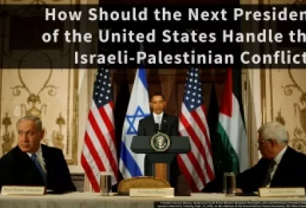 President Barack Obama, flanked by Israeli Prime Minister Benjamin Netanyahu, left, and Palestinian President Mahmoud Abbas, speaks in New York, Tuesday, Sept. 22, 2009, on the sidelines of the United Nations General Assembly.