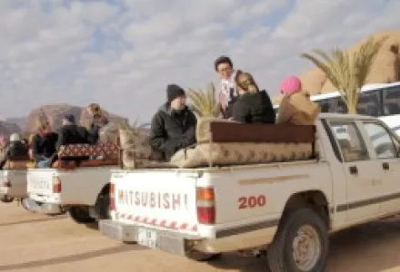 Students embark on a field visit during the J-term field study in Jordan.