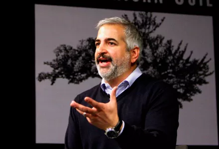 In this April 7, 2011, file photo, New York Times Beirut Bureau Chief Anthony Shadid discusses his capture by Moammar Gadhafi's forces in Libya, during a talk at the Oklahoma City National Memorial and Museum in Oklahoma City.