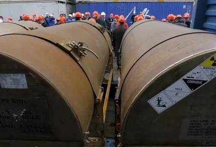 A final shipment of enriched uranium from dismantled Russian nuclear weapons being sent as fuel to U.S. power plants in St. Petersburg, Nov. 2013.