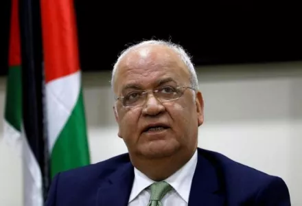Saeb Erakat during a news conference  in Ramallah, January 30, 2019