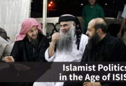 Anti-ISIS, Jihadi ideologues Abu Qatada (center) and Abu Mohammed al-Maqdisi talk after Abu Qatada’s release from Jordanian prison after an acquittal on terror charges on Sept. 24, 2014.