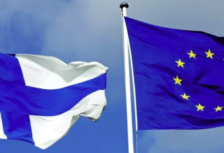 Flags of Finland and the European Union