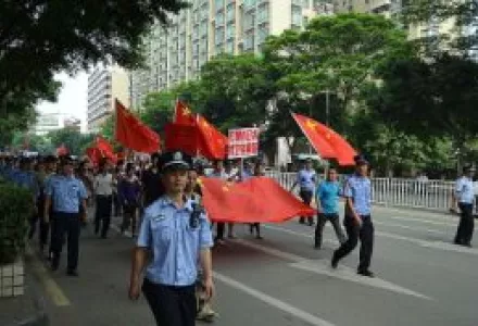 Anti-Japanese protest in Guizhou, China, Sept. 18, 2012. The sign reads: "Resist Japan and defend the Diaoyu Islands."