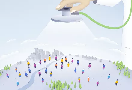 Stethoscope overlooking crowd of people