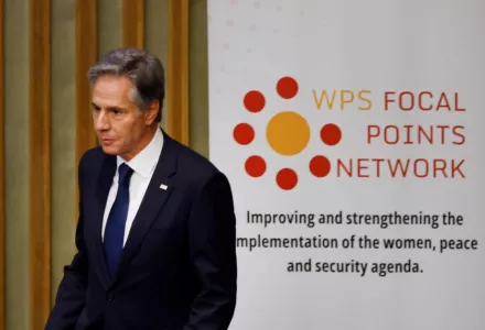 Secretary of State Antony Blinken arrives for the Advancing the Sustainability and Adaptability of the Women, Peace and Security Agenda meeting during the 78th session of the United Nations General Assembly, Sept. 21, 2023. 