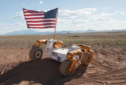 Centaur 2, a mobile base for Robonaut 2, is put through its paces in the Arizona desert during the September 2010 Desert RATS, or Research and Technology Studies, field test. The Robonaut 2 torso could be attached to Centaur to allow the dexterous humanoid robot to explore the surfaces of distant planets in the future.
