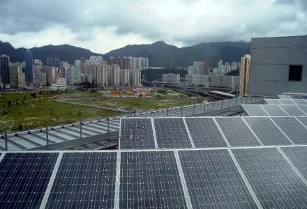Solar panels outside of a Chinese city
