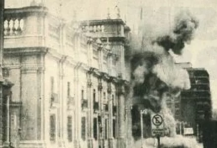 Coup d'Etat of September 11, 1973. Bombing of <em>La Moneda</em> (The Chilean presidential palace).