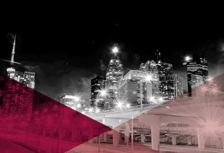 image of a city; skyscrapers at night