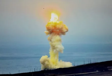 A Ground-Based Interceptor missile launches from Vandenberg Space Force Base, Calif., Sept. 12, 2021.