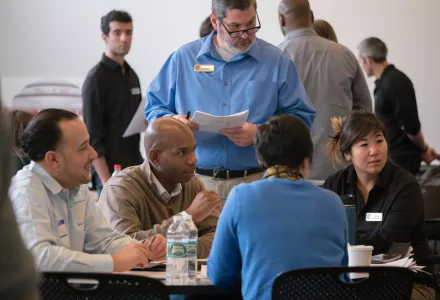 A team of state and local election officials working through a scenario at the March 2019 D3P tabletop exercise