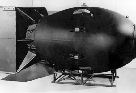 A mockup of the Fat Man nuclear device. 