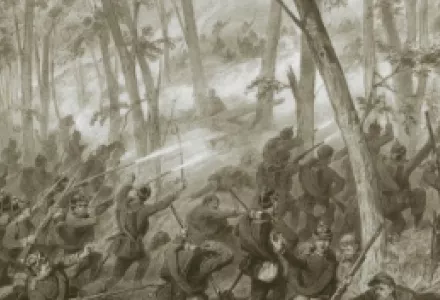 Escalade of the heights Spicherner (Lorraine, France) by German soldiers on August 16, 1870.