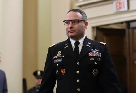 Colonel Vindman leaving congressional testimony. 