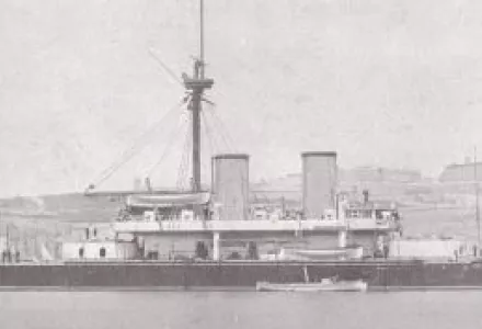 British battleship HMS Dreadnought at Malta during her first full commission between 1884 and 1894.