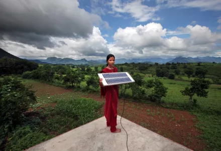 Meenakshi Dewan, 20, brings something very special to her home in Orissa, India: electricity. She is one of four women in her village trained in solar power engineering. 