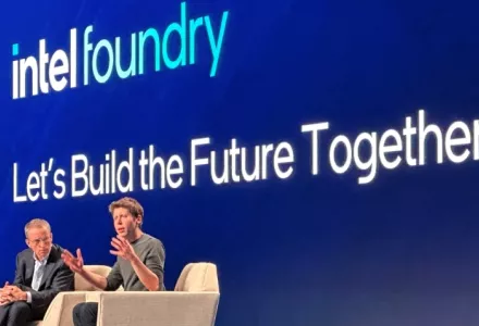 OpenAI Sam Altman, right, discusses the need for more chips designed for artificial intelligence with Intel CEO Pat Gelsinger on Wednesday, Feb. 21, 2024, during a conference in San Jose, Calif.