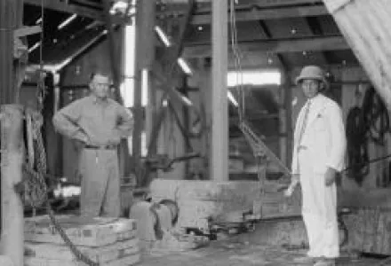 Oil wells and camp of the Iraq Petroleum Company. (5 miles S. of Kirkuk). Kirkuk District. An oil driller at work,1932.