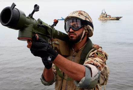 Navy of the Army of the Guardians of the Islamic Revolution commandos and missile boats in Great Prophet IX Maneuver in the general area of Strait of Hormuz, Persian Gulf, 25–27 February 2015.