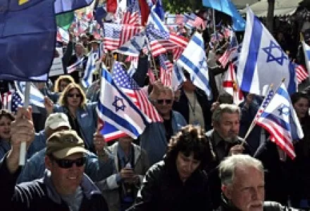 Christians in support of Israel march in Jerusalem, Apr. 7, 2008. U.S. Evangelist John Hagee, a Christian Zionist, brought hundreds of backers on a solidarity trip to Israel.
