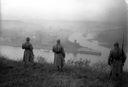 French troops evacuate the Coblenz Zone of the demilitarized Rhineland in 1929.