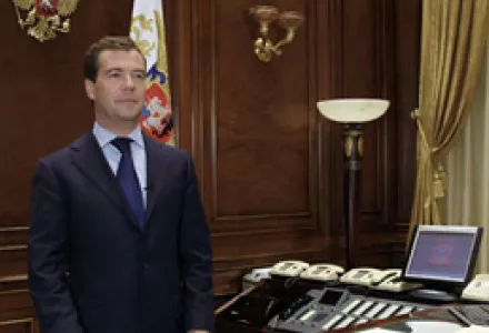 Russian President Dmitry Medvedev, seen at the Gorki residence, Sep. 17, 2009. Medvedev praised the Obama administration's decision to scrap plans for a missile defense system in Eastern Europe.