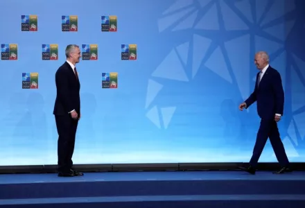 NATO Secretary General Jens Stoltenberg, left, prepares to greet U.S. President Joe Biden during arrivals at a NATO summit in Vilnius, Lithuania, July 11, 2023. NATO's summit began Tuesday with fresh momentum after Turkey withdrew its objections to Sweden joining the alliance, a step toward the unity that Western leaders have been eager to demonstrate in the face of Russia's invasion of Ukraine.