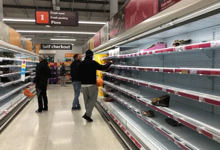 Empty shelves are seen at a Sainsbury's store in London on March 17, 2020