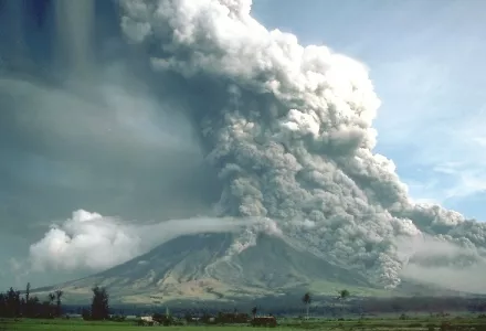 Pyroclastic flows descend the south-eastern flank of Mayon Volcano, Philippines. Maximum height of the eruption column was 15 km above sea level, and volcanic ash fell within about 50 km toward the west. 