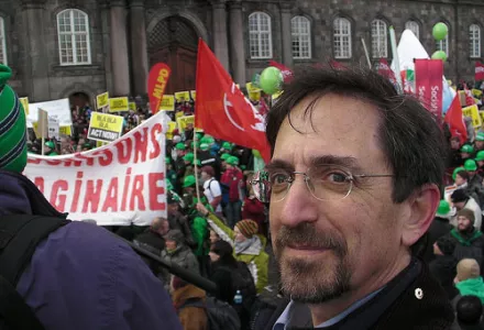 Andy Revkin covering demonstrations on the international day of climate action in Copenhagen.