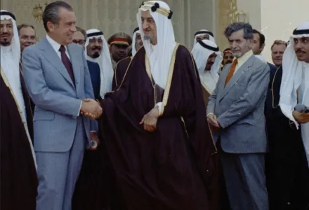U.S. President Richard M. Nixon and King Faisal of Saudi Arabia in Jeddah, June 15, 1974.