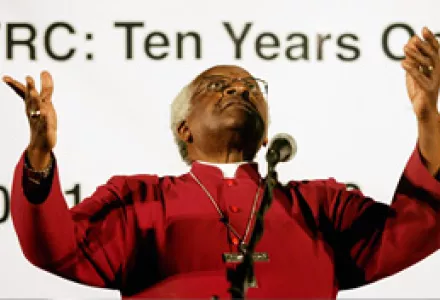 Former Truth And Reconciliation (TRC) Commissioner Archbishop Emeritus Desmond Tutu at a public debate on the TRC legacy in Cape Town, South Africa, Apr. 20, 2006. Debated subjects included reparations for victims of apartheid and the healing process.