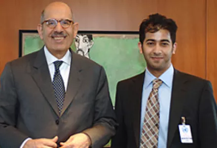 IAEA Director General Mohamed ElBaradei (left) receives the UAE´s fuel bank funding letter, presented on 1 August by Mr. Hamad Al Kaabi, UAE Special Representative for International Nuclear Cooperation.