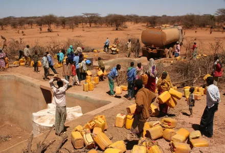 Oxfam distributing water in the Horn of Africa during a severe drought, 24 February 2011.