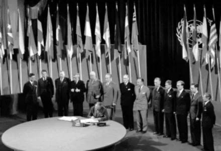 On June 26, 1945, representatives from 50 different countries gathered at San Francisco’s Herbst Theater to sign the U.N. Charter. 