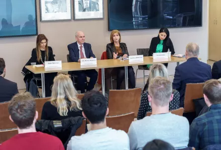 Panelists from left to right: Erika Mouynes, P. Michael Mckinley, and Negah Angha