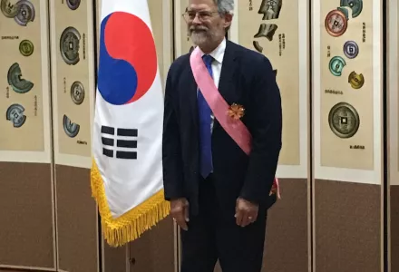 Holdren (above) also received the Gwanghwa Medal, the highest Order of Diplomatic Service Merit, for his support for U.S.–Korea Science and Technology Cooperation as the Director of OSTP (Kazakh Embassy).
